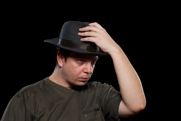 Muž v šedý klobouk — Stock fotografie