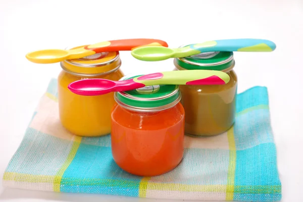 Jars of baby food — Stock Photo, Image