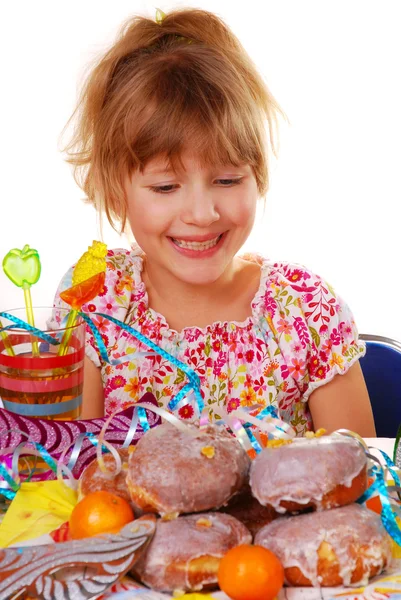 Little girl on birthday party — Stock Photo, Image