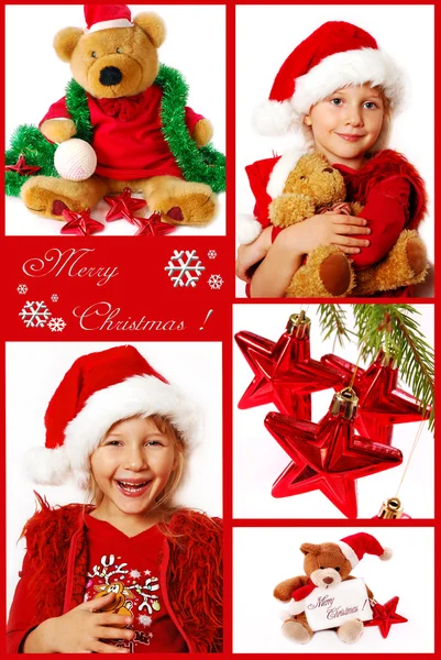 Boże Narodzenie kolaż w kolorze czerwonym — Zdjęcie stockowe