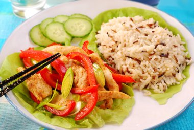 Oriental chicken with vegetables clipart