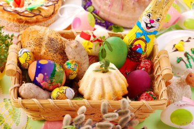 Traditional in Poland easter basket with specially prepared food,which the priest will bless in the church clipart