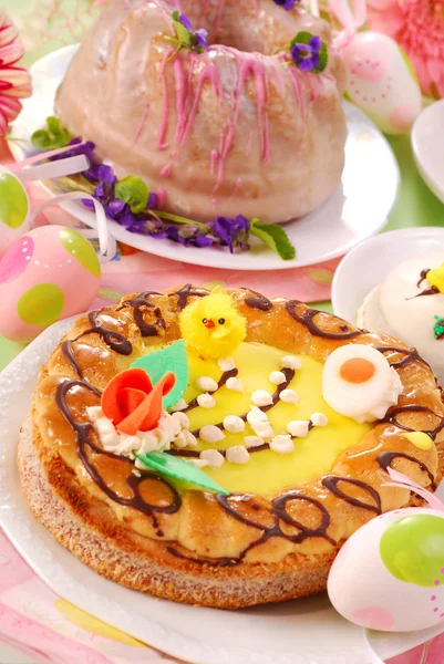 Traditional Polish Easter Cakes Mazurek Babka Festive Table — Stock Photo, Image