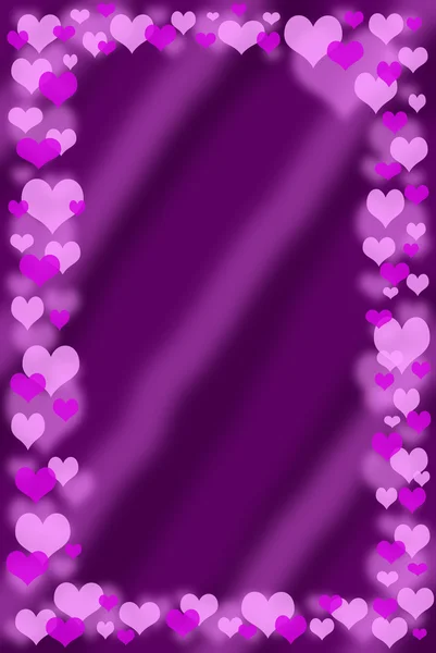 紫色の背景の周りの小さなピンクの心でバレンタインのフレーム — ストック写真