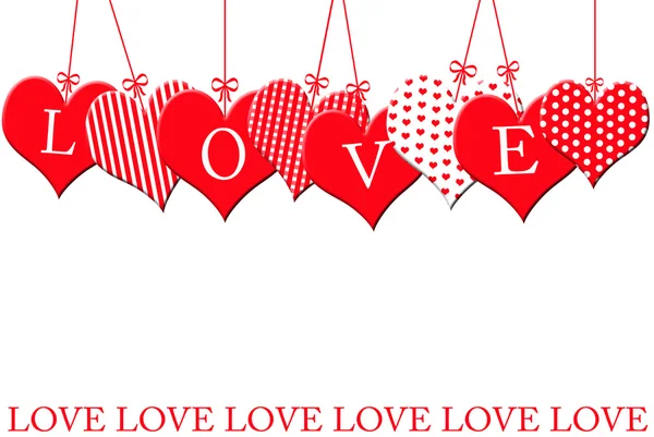 Valentine Border Hearts Hanging Top Isolated White — Stock Photo, Image