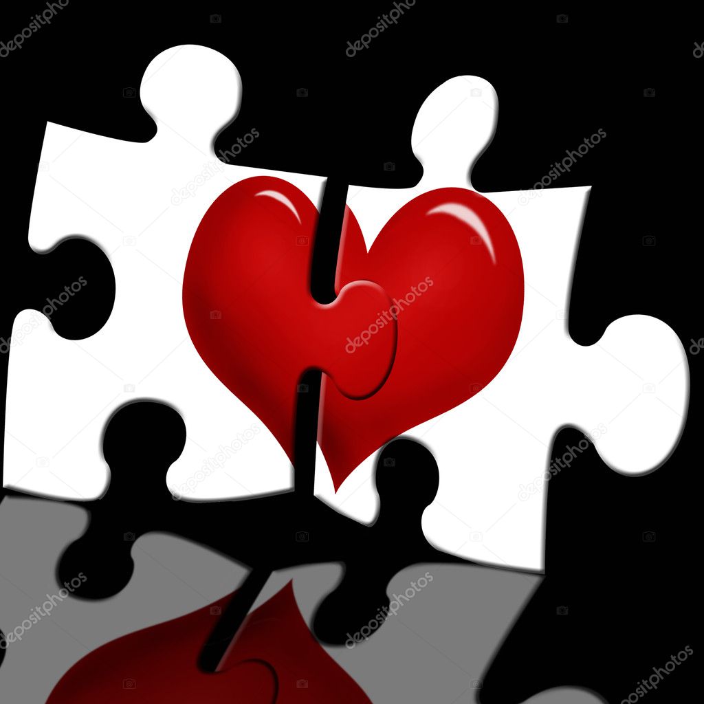 Puzzle with heart on black background