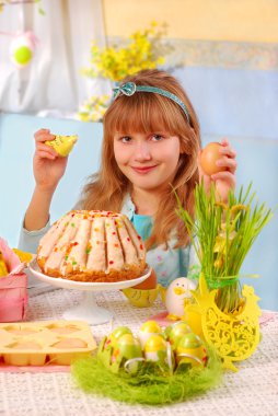 Young girl in easter time clipart