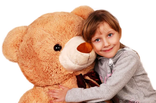 Menina Abraçando Grande Urso Pelúcia — Fotografia de Stock