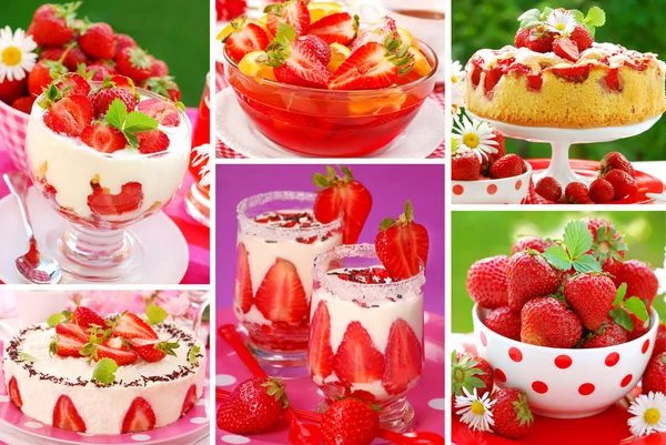 Strawberrys Desserter Och Kakor Foton Samlingar Ordnas Som Collage — Stockfoto