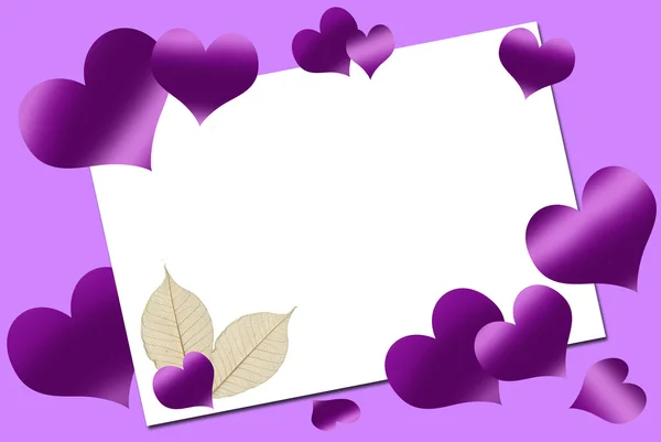 Cartão de amor vazio com corações roxos — Fotografia de Stock