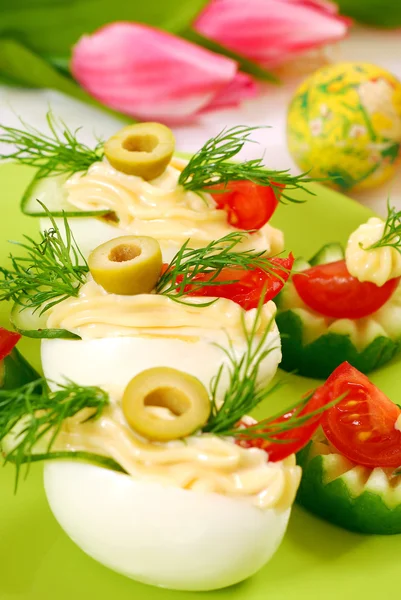 Eggs with mayonnaise for easter — Stock Photo, Image