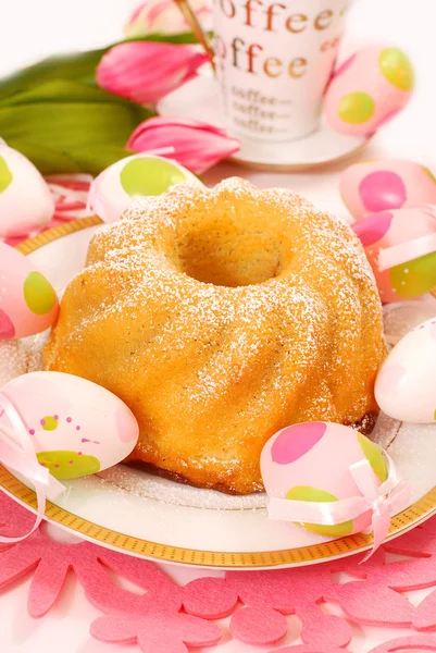 Citromos Torta Húsvéti Asztalra Porcukrot Gyűrű — Stock Fotó