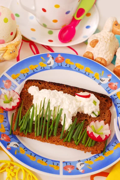 Funny easter breakfast for child — Stock Photo, Image