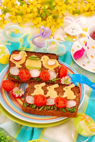 Funny easter breakfast for child — Stock Photo, Image