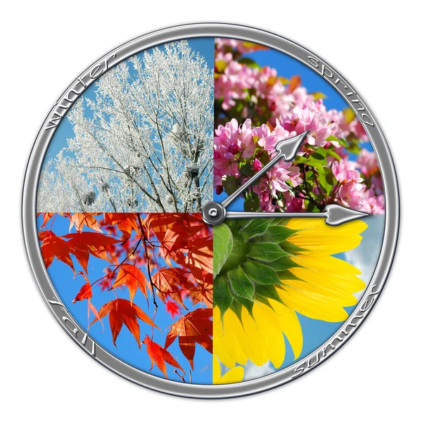 Clock with four seasons of the year — Stock Photo, Image