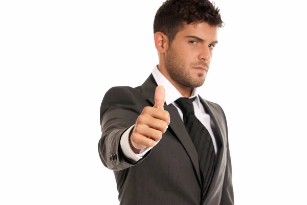 Young businessman ok symbol gesture, isolated on white background — Stock Photo, Image