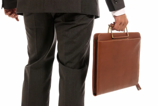 Geschäftsmann Mit Koffer Auf Weißem Hintergrund Nicht Wiederzuerkennen — Stockfoto