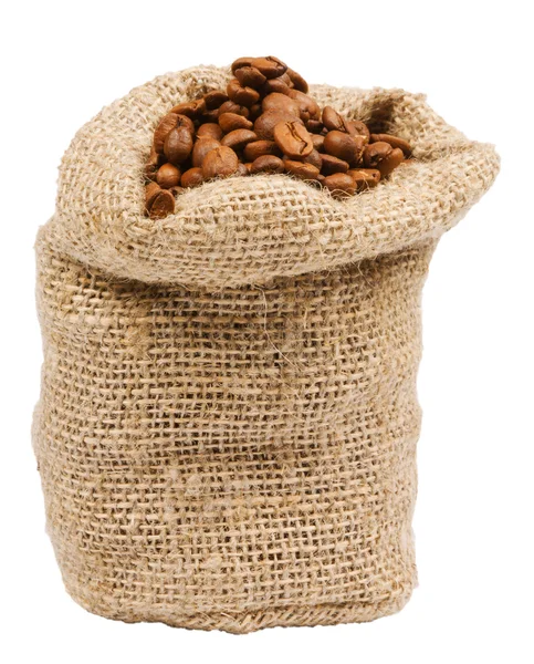 Koffie bonen in doek zak — Stockfoto
