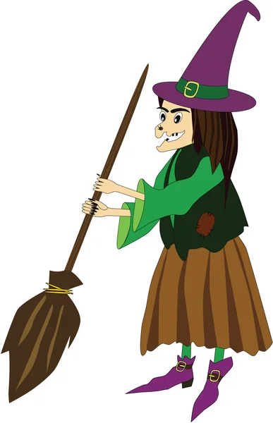 用扫帚的女巫 — 图库矢量图片