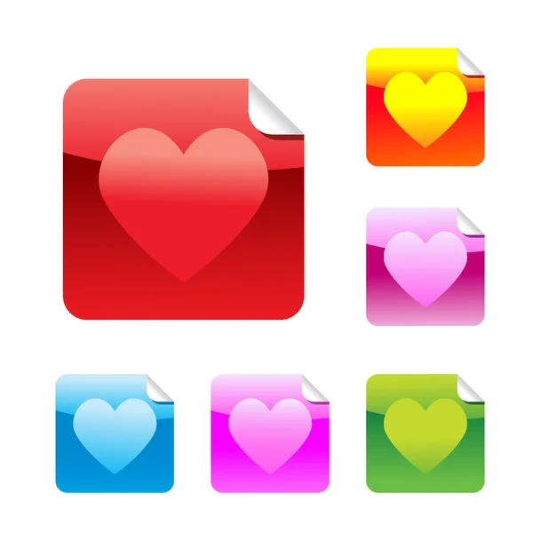 stock vector Hearts set of square glossy stickers with corner. Vector illustration. EPS8