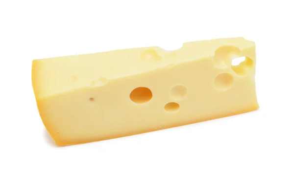 スイスチーズ 白い背景で隔離の大きなくさび — ストック写真