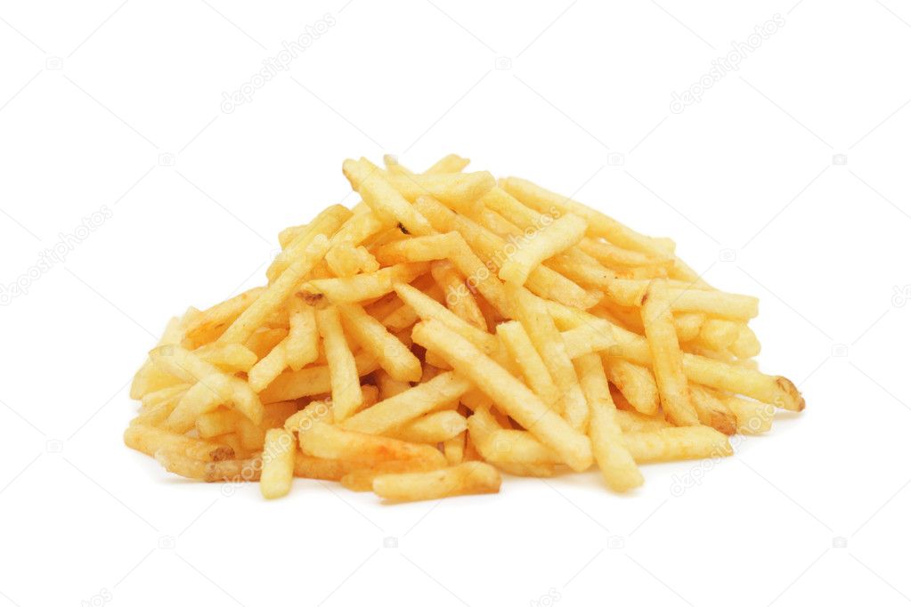 Pile of potato chips, isolated on a white background