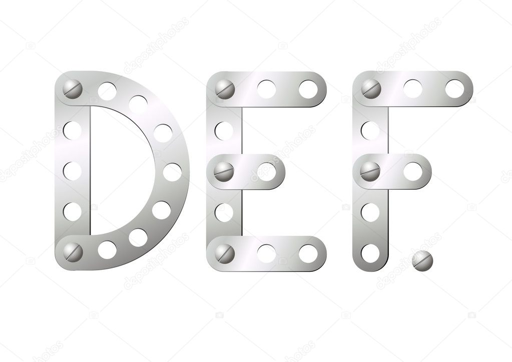 Metal letters D, E, F