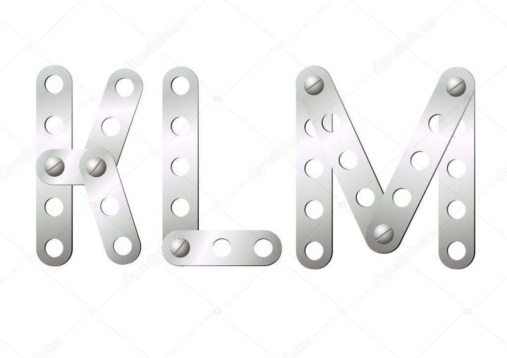Metal letters K, L, M