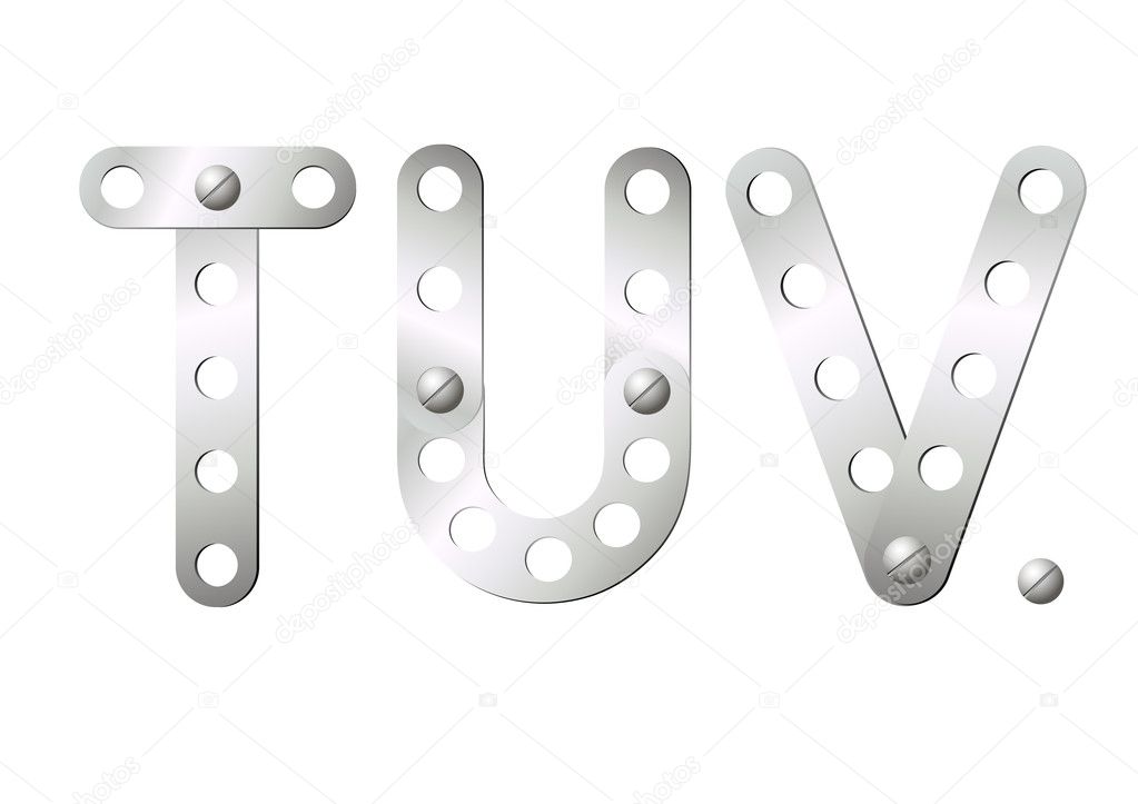 Metal letters T, U, V