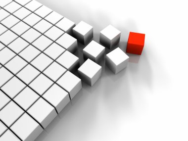 Many white cubes and one red, abstract rendering clipart