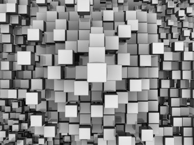 Many white reflective cubes, top view, 3d render abstract background clipart