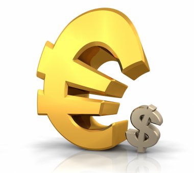 küçük bir dolar işareti eğilerek büyük altın euro simgesi