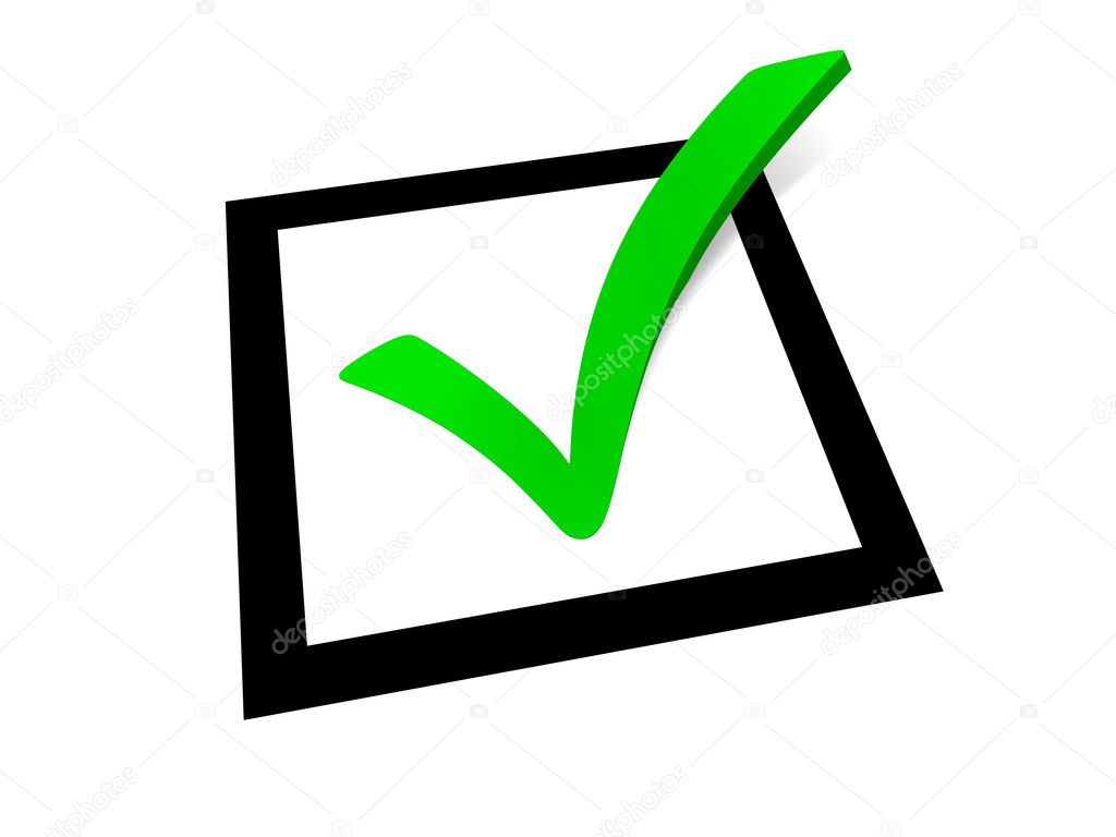 Green check mark outgoing from a black square