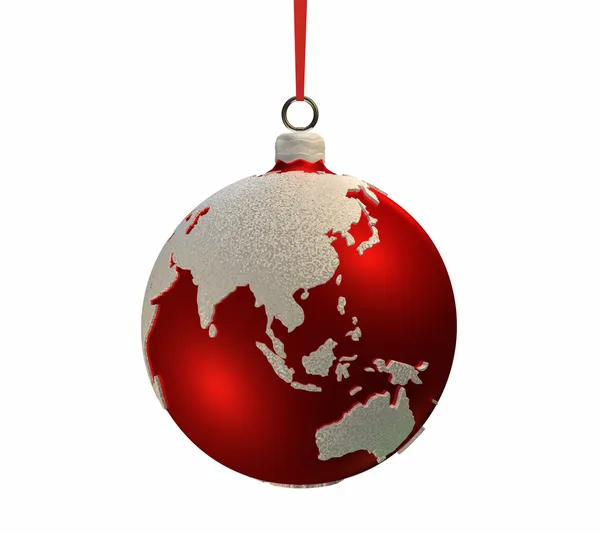 Bombilla Roja Navidad Decorada Con Forma Continentes Asia Australia Render — Foto de Stock