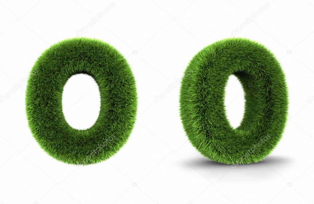 Grass letter o, isolated on white background