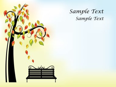Autumn background with tree and bench clipart