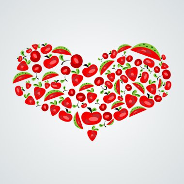 Vector picture with red abstract heart of fruits clipart