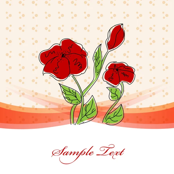 Carte Vœux Vintage Vectorielle Avec Fleurs Rouges — Image vectorielle