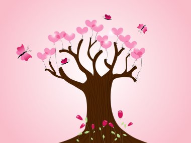 Vector picture with tree and heart balloons clipart