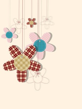 Vector greeting card with textile flowers clipart