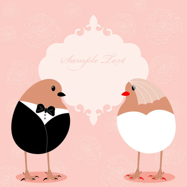 Modèle Vectoriel Pour Invitation Mariage Avec Des Oiseaux — Image vectorielle