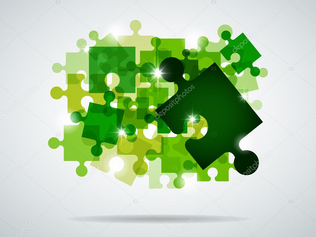 Vector picture with green puzzle and bright light