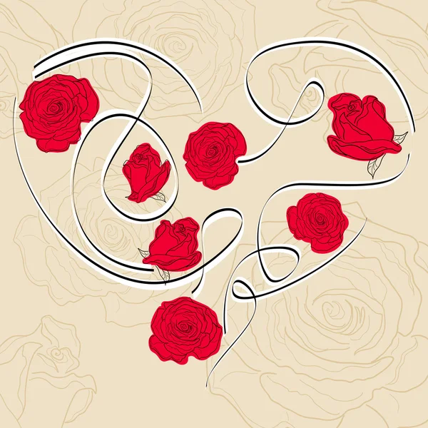Векторное Изображение Каллиграфическим Сердцем Розами — стоковый вектор