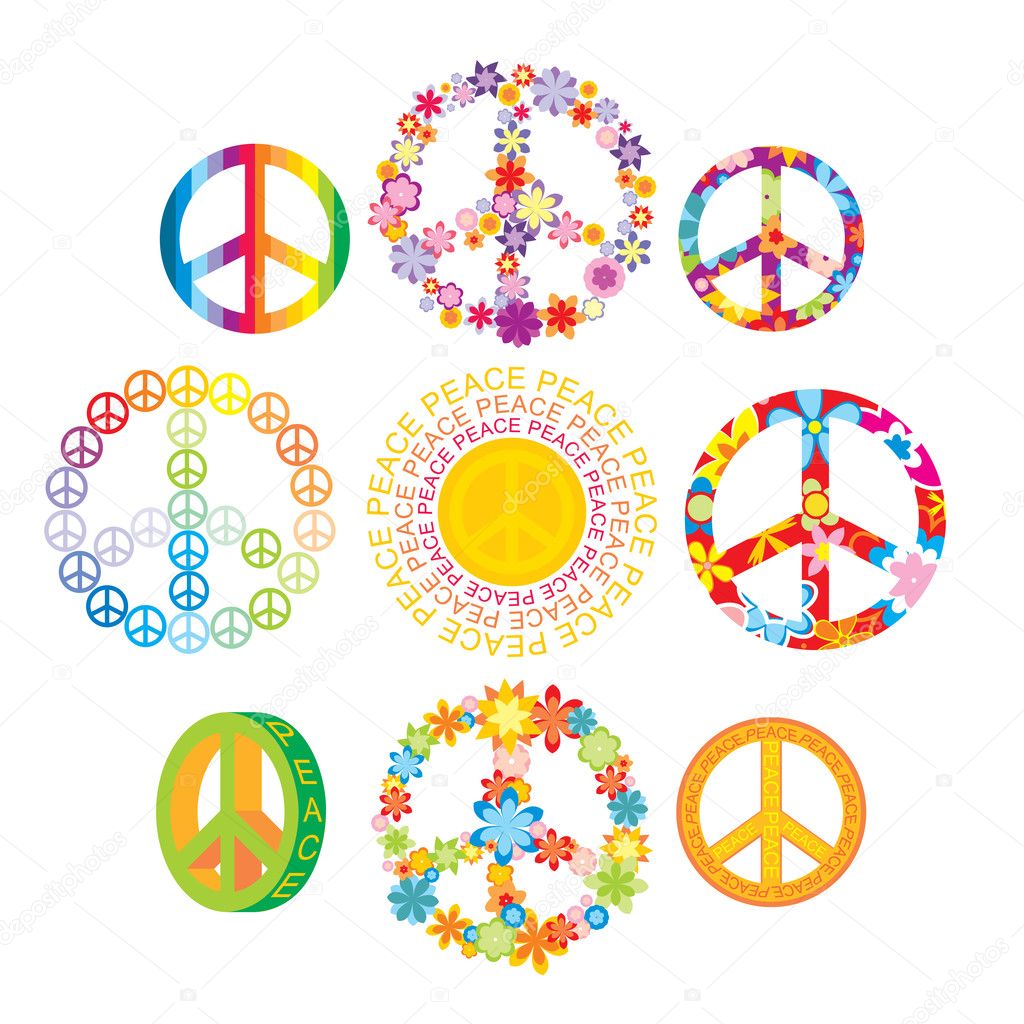 Set of colorful peace symbols