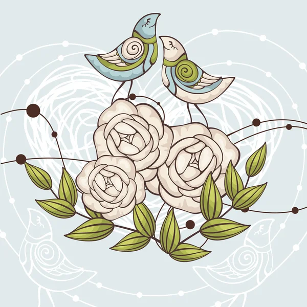 Illustration Vectorielle Florale Mignonne Abstraite Avec Des Oiseaux — Image vectorielle