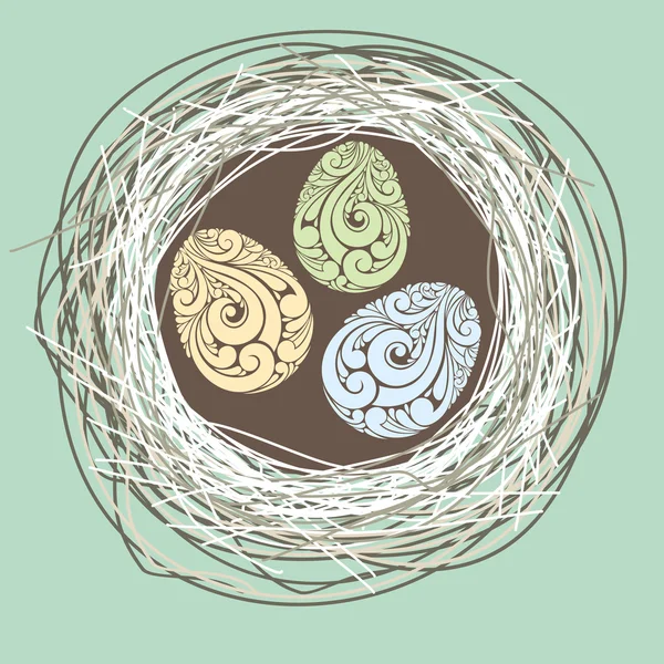 Иллюстрация с гнездом и яйцами — стоковый вектор