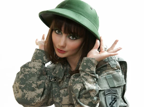 Askeri formunda seksi kız — Stok fotoğraf