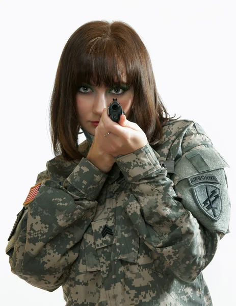 군사 형태로 섹시 한 여자 — 스톡 사진
