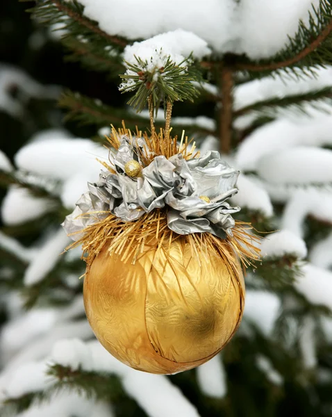 New Year's gebied op een besneeuwde bont-boom — Stockfoto