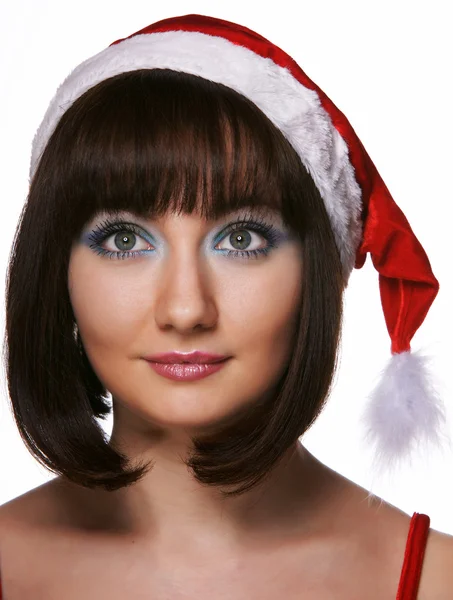 Christmas flicka i röd santa hatt — Stockfoto
